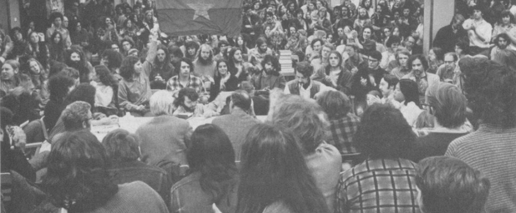 Carpenter Hall takeover, demonstrators camped in library, 1972